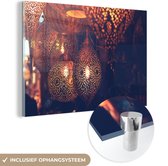 MuchoWow® Glasschilderij 180x120 cm - Schilderij acrylglas - Lampen aan de markt in Marokko - Foto op glas - Schilderijen