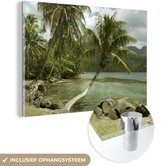 MuchoWow® Glasschilderij 120x80 cm - Schilderij acrylglas - Frans-Polynesische eiland Moorea met palmbomen op het strand - Foto op glas - Schilderijen