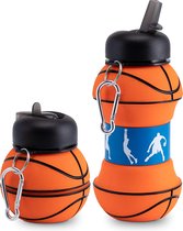 Drinkfles kinderen - BPA-vrij - vaatwasmachinebeendige sportfles - voor school, vrije tijd en sport - incl. karabijnhaak - opvouwbaar - fles basketbal
