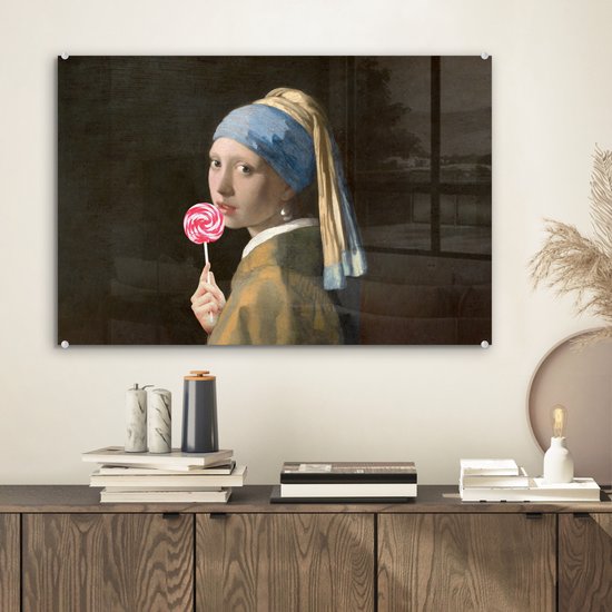 Peinture sur Verre - Fille à la Perle - Johannes Vermeer - Sucette - 60x40 cm - Peintures sur Verre Peintures - Photo sur Glas