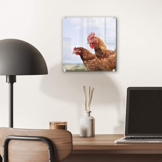 Peinture sur Verre - Gros plan de deux poulets - 20x20 cm - Peintures sur Verre Peintures - Photo sur Glas