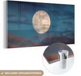 MuchoWow® Glasschilderij 160x80 cm - Schilderij acrylglas - Maan - Wolken - Nacht - Foto op glas - Schilderijen
