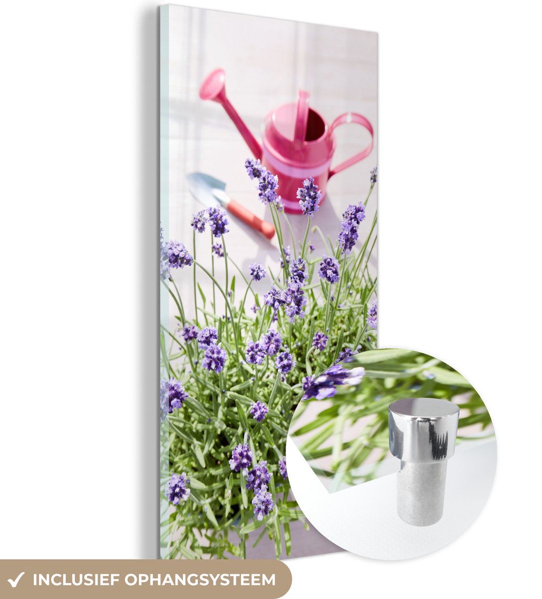® Glasschilderij 40x80 cm - Schilderij acrylglas - Gieter - Bloemen - Lavendel - Foto op g