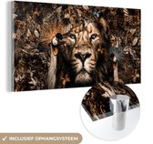 MuchoWow® Glasschilderij 120x60 cm - Schilderij acrylglas - Dieren - Vlinder - Leeuw - Foto op glas - Muurdecoratie woonkamer - Wanddecoratie slaapkamer - Schilderijen