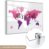 Mappemonde teinté rose avec texte et boussole Plexiglas 180x120 cm - Tirage photo sur Glas (décoration murale plexiglas) XXL / Groot format!