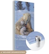 MuchoWow® Glasschilderij 20x40 cm - Schilderij acrylglas - IJsberen - Sneeuw - Wit - Foto op glas - Schilderijen