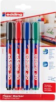 edding 30/4 brilliant paper marker - 4 stuks - zwart/blauw/rood/groen - ronde punt 1,5-3 mm - op papier schrijven - drukt niet door
