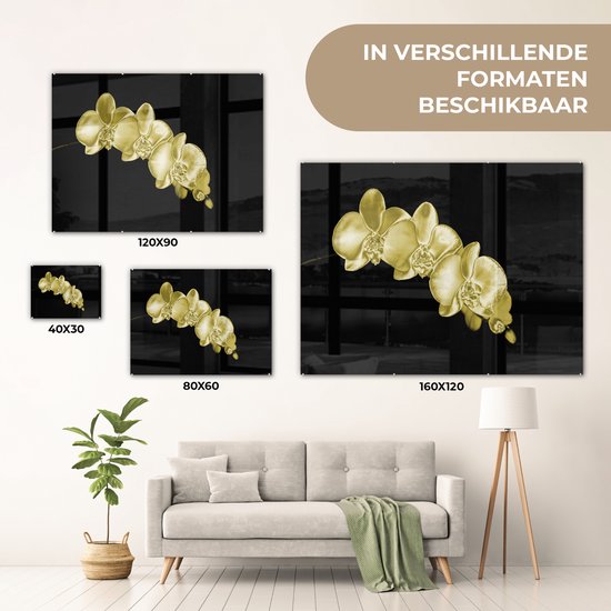 MuchoWow® Peinture sur verre 120x90 cm - Peinture sur verre acrylique - Les orchidées colorées sur fond noir - Photo sur verre - Peintures