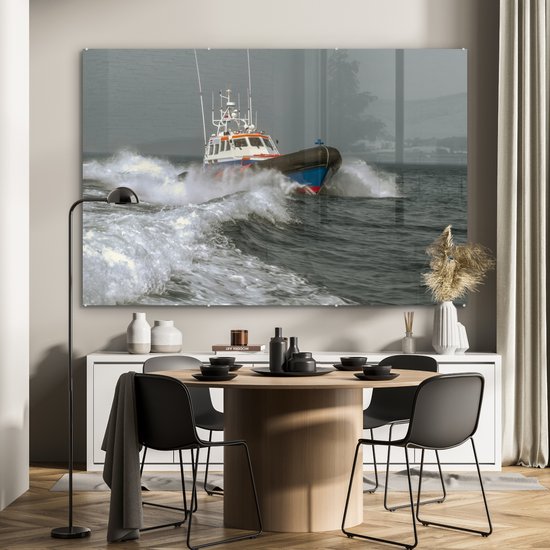 MuchoWow® Peinture sur verre - Un canot de sauvetage en mer - 150x100 cm - Peintures sur verre acrylique - Photo sur Glas
