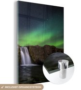 MuchoWow® Glasschilderij 30x40 cm - Schilderij acrylglas - Noorderlicht - Waterval - IJsland - Natuur - Foto op glas - Schilderijen