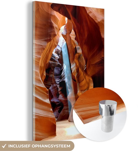 MuchoWow® Glasschilderij 20x30 cm - Schilderij acrylglas - Zonlicht door de smalle spleten van de Antelope Canyon - Foto op glas - Schilderijen
