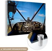 MuchoWow® Glasschilderij 30x20 cm - Schilderij acrylglas - Cockpit van een ouder vliegtuig - Foto op glas - Schilderijen