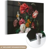 MuchoWow® Glasschilderij 120x80 cm - Schilderij acrylglas - Stilleven met bloemen in een glazen vaas - Schilderij van Jan Davidsz. de Heem - Foto op glas - Schilderijen