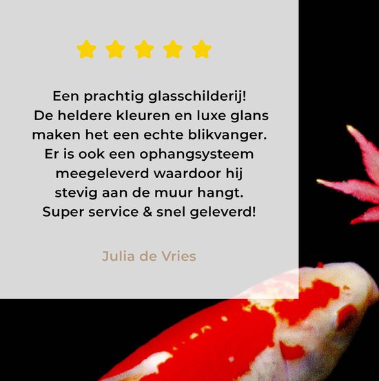 Peinture sur verre - Une carpe koï avec un étang sombre feuille d'érable - 30x40 cm - Peintures sur Verre Peintures - Photo sur Glas