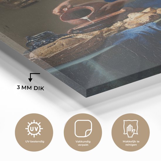 MuchoWow® Peinture sur verre 40x60 cm - Peinture sur verre acrylique - Melkmeisje - Johannes Vermeer - Peinture - Photo sur verre - Peintures
