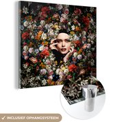 MuchoWow® Glasschilderij 20x20 cm - Schilderij acrylglas - Bloem - Vrouwen - Portret - Botanisch - Foto op glas - Schilderijen