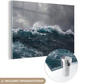 MuchoWow® Glasschilderij 60x40 cm - Schilderij acrylglas - Zee - Storm - Golf - Foto op glas - Schilderijen