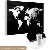 MuchoWow® Peinture sur verre - Wereldkaart - Zwart - Wit - Lion - 30x20 cm - Peintures sur verre acrylique - Photo sur Glas