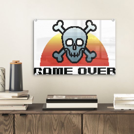 MuchoWow® Peinture sur Verre - Gamer - Rétro - Game over - Illustration - 30x20 cm - Peintures sur Verre Acrylique - Photo sur Glas
