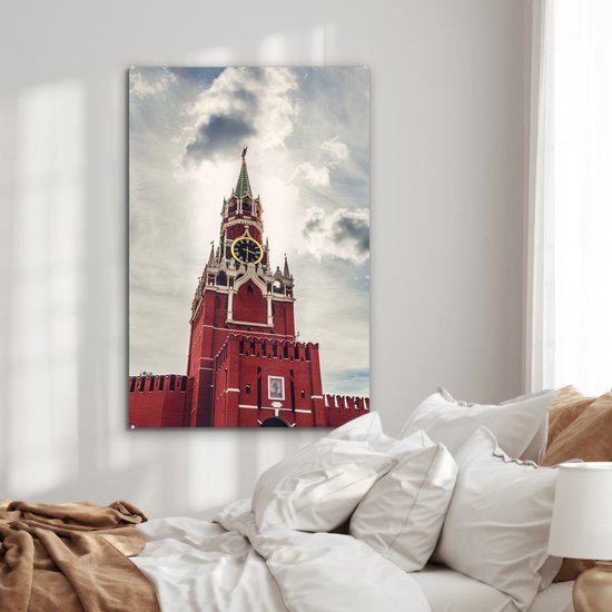 ® Glasschilderij 60x90 cm - Schilderij acrylglas - De Spasskayatoren uit de Russische revolutie - Foto op glas - Muurdecoratie woonkamer - Wanddecoratie slaapkamer - Schilderijen