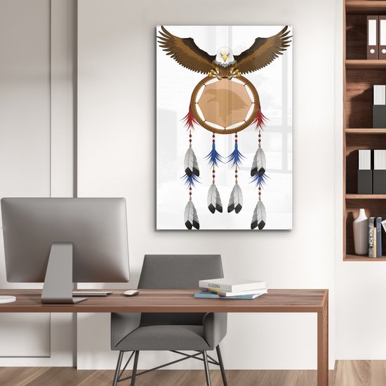 MuchoWow® Peinture sur verre 80x120 cm - Peinture sur verre acrylique - Illustration d'un attrape-rêves avec un aigle - Photo sur verre - Peintures