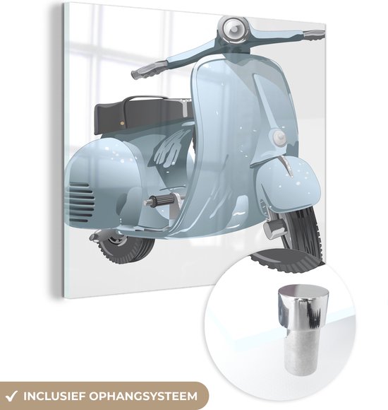 MuchoWow® Glasschilderij 90x90 cm - Schilderij acrylglas - Een illustratie van een grijze scooter - Foto op glas - Schilderijen