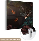 MuchoWow® Glasschilderij 50x50 cm - Schilderij acrylglas - Vlinders - Planten - Jungle - Foto op glas - Schilderijen