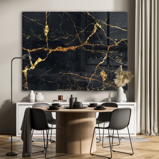 MuchoWow® Peinture sur verre 160x120 cm - Peinture sur verre acrylique - Or - Marbre - Glitter - Luxe - Photo sur verre - Peintures