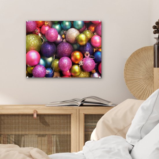 Peinture sur Verre - Gros Plan de Boules de Noël Colorées - 40x30 cm - Peintures sur Verre Peintures - Photo sur Glas