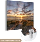 MuchoWow® Glasschilderij 20x20 cm - Schilderij acrylglas - Kleurrijke zonsondergang boven de kalme duinen - Foto op glas - Schilderijen
