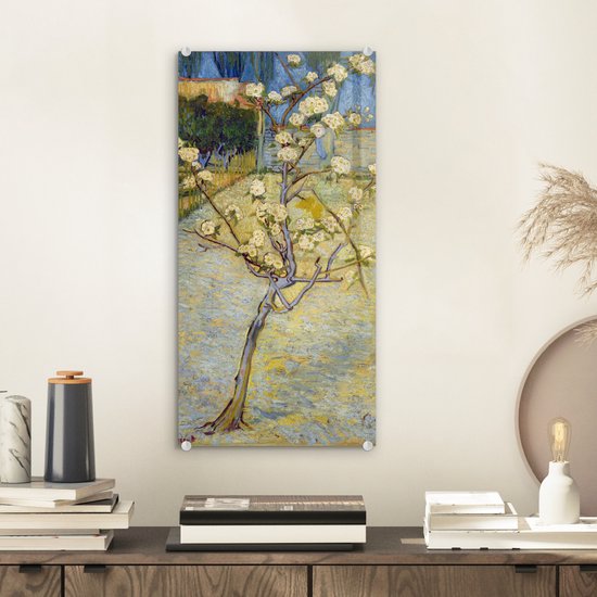 MuchoWow® Peinture sur verre 20x40 cm - Peinture sur verre acrylique - Poirier en fleur - Vincent van Gogh - Photo sur verre - Peintures