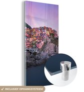 MuchoWow® Glasschilderij 20x40 cm - Schilderij acrylglas - Paarse lucht boven Cinque Terre in Italië - Foto op glas - Schilderijen