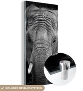 MuchoWow® Glasschilderij 60x120 cm - Schilderij acrylglas - Portret van een olifant in zwart-wit - Foto op glas - Schilderijen