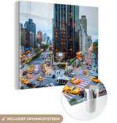 MuchoWow® Glasschilderij 50x50 cm - Schilderij acrylglas - New York - Broadway - Taxi - Foto op glas - Schilderijen