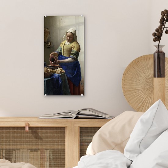 MuchoWow® Peinture sur Verre - La Laitière - Johannes Vermeer - 20x40 cm - Peintures sur Verre Acrylique - Photo sur Glas