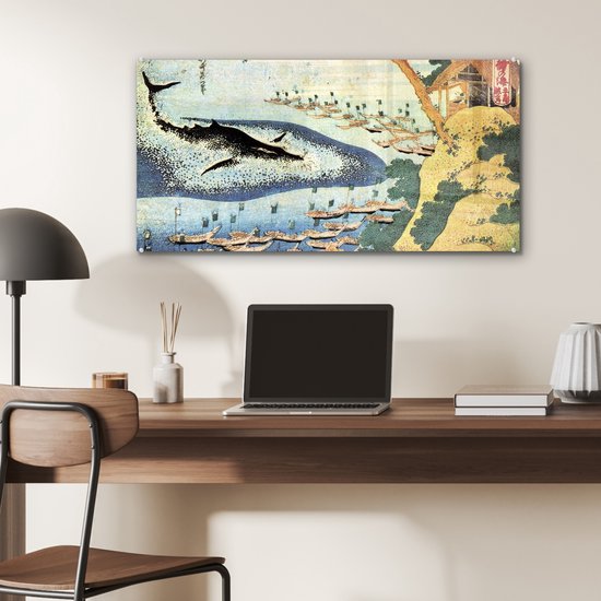 MuchoWow® Peinture sur verre 80x40 cm - Peinture acrylique sur verre - Une baleine à Goto - Peinture de Katsushika Hokusai - Photo sur verre - Peintures