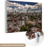 MuchoWow® Glasschilderij 90x60 cm - Schilderij acrylglas - Witte wolken boven Mexico-stad - Foto op glas - Schilderijen