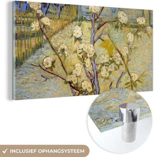 MuchoWow® Peinture sur verre 120x60 cm - Peinture acrylique sur verre - Poirier en fleurs - Vincent van Gogh - Photo sur verre - Peintures