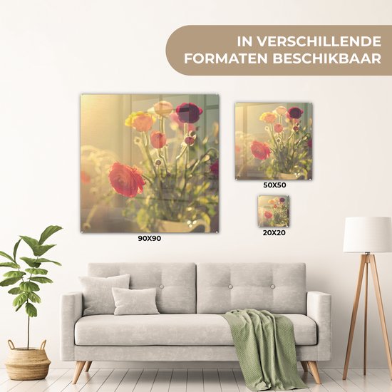 MuchoWow® Peinture sur verre 90x90 cm - Peinture sur verre acrylique - Bouquet de renoncules colorées - Photo sur verre - Peintures