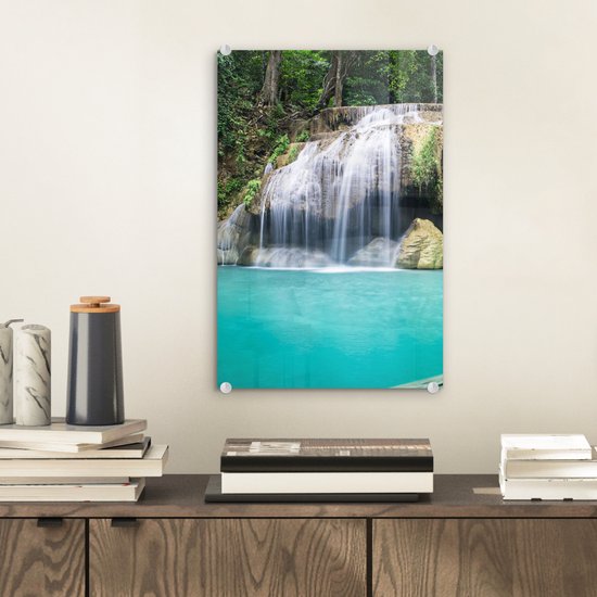 MuchoWow® Peinture sur verre 20x30 cm - Peinture acrylique sur verre - Water - Cascade - Arbres - Photo sur verre - Peintures