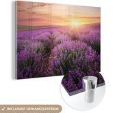 MuchoWow® Glasschilderij 30x20 cm - Schilderij acrylglas - Lavendel - Zon - Bloemen - Foto op glas - Schilderijen