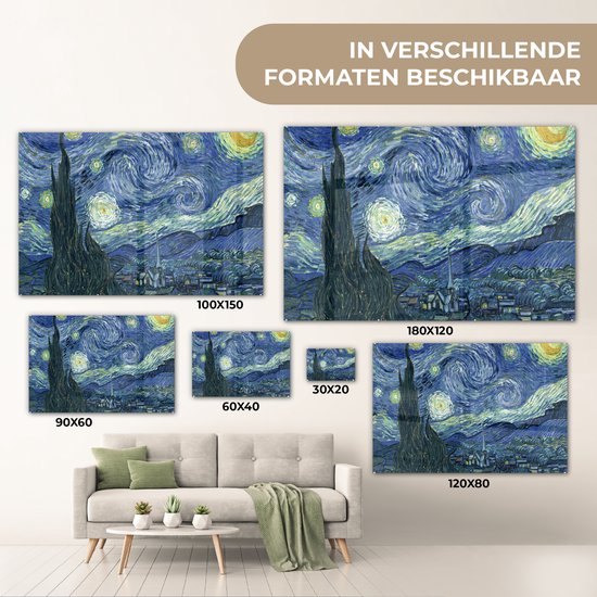 MuchoWow® Peinture sur Verre - Nuit Étoilée - Peinture - Maîtres Anciens - Vincent van Gogh - 60x40 cm - Peintures sur Verre Acrylique - Photo sur Glas