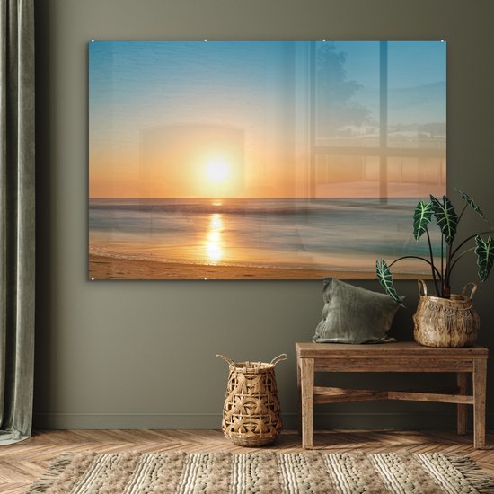 MuchoWow® Tableau sur verre 180x120 cm - Tableau sur verre acrylique - Mer - Couleurs - Soleil - Photo sur verre - Décoration murale salon - Décoration murale chambre - Peintures