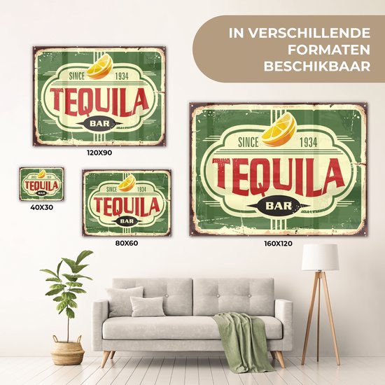 MuchoWow® Peinture sur Verre - Tequila - Vintage - Billboard - 40x30 cm - Peintures sur Verre Acrylique - Photo sur Glas