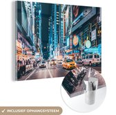 MuchoWow® Glasschilderij 180x120 cm - Schilderij acrylglas - New York - Taxi - Times Square - Foto op glas - Schilderijen