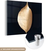 MuchoWow® Glasschilderij 40x30 cm - Schilderij acrylglas - Bladeren - Goud - Zwart - Planten - Luxe - Foto op glas - Schilderijen