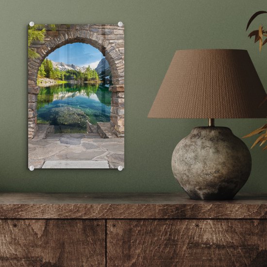 MuchoWow® Peinture sur verre 20x30 cm - Tableau acrylique verre - Perspective - Berg - Paysage - Eau - Photo sur verre - Décoration murale salon - Décoration murale chambre - Tableaux