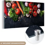 MuchoWow® Peinture sur Verre - Légumes - Herbes - Épices - Zwart - Rustique - Cuisine - 120x60 cm - Peintures sur Verre Peintures - Photo sur Glas