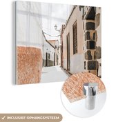 MuchoWow® Glasschilderij 80x60 cm - Schilderij acrylglas - Straat - Zomer - Zon - Foto op glas - Schilderijen