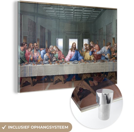 MuchoWow® Glasschilderij 90x60 cm - Schilderij acrylglas - Het laatste avondmaal - Leonardo da Vinci - Foto op glas - Schilderijen
